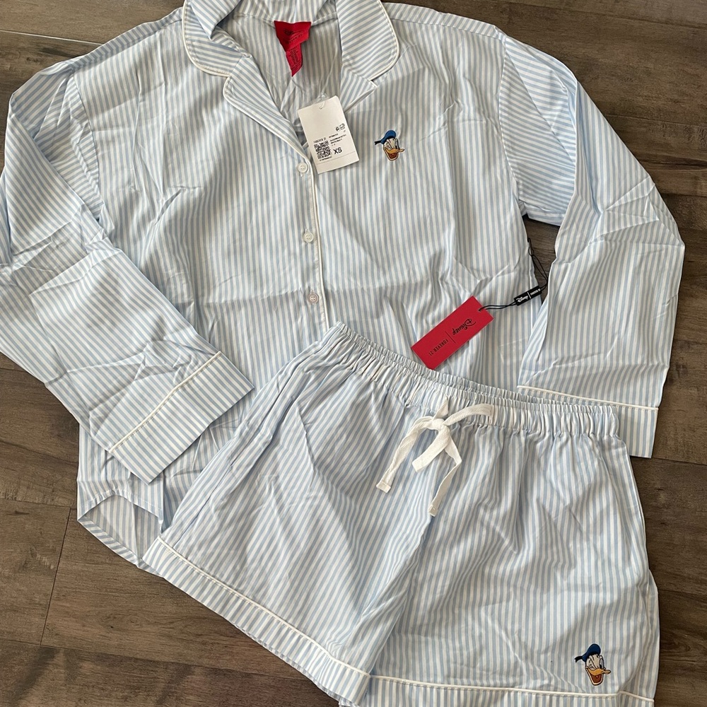 Forever 21 Light Blue Striped Donald Pajama Set